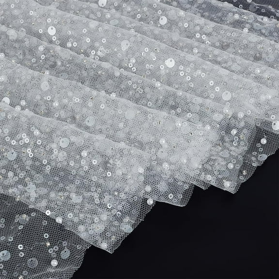 1 Yards Glitter Tulle Fabric with Sequin and Beads 51.18inch Wide Sequin Beaded Tulle Fabric White Mesh Fabric Sewing Pearl Tulle Fabric for Wedding Veils Dress Curtain Table Cloth White DIY