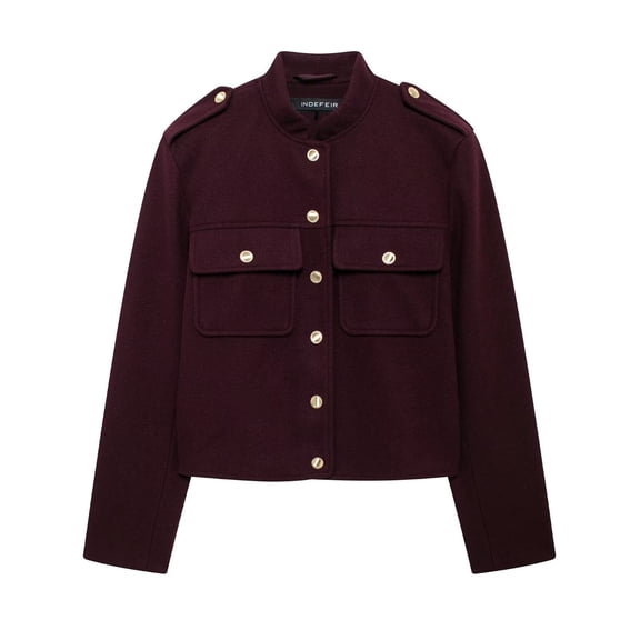 Pounoo Women's Wool Blend Jacket Cropped Lapel Button Down Bomber Jackets Business Casual Outfits for Women with Pockets Gift