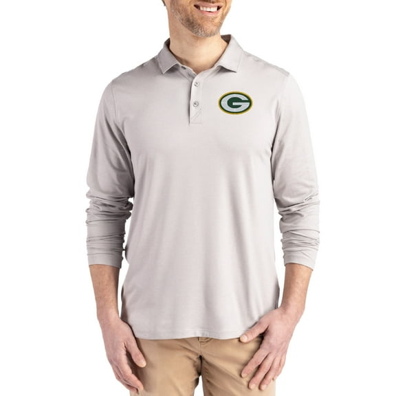 Men's Cutter & Buck Gray Green Bay Packers Coastline Epic Comfort Eco Recycled Polo