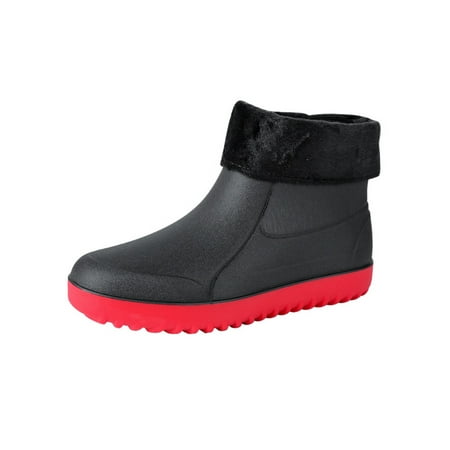 

Gomelly Mens Garden Shoes Outdoor Waterproof Boot Slip Resistant Rain Boots Casual Rainboot Work Black Red with Plush Liner 6.5