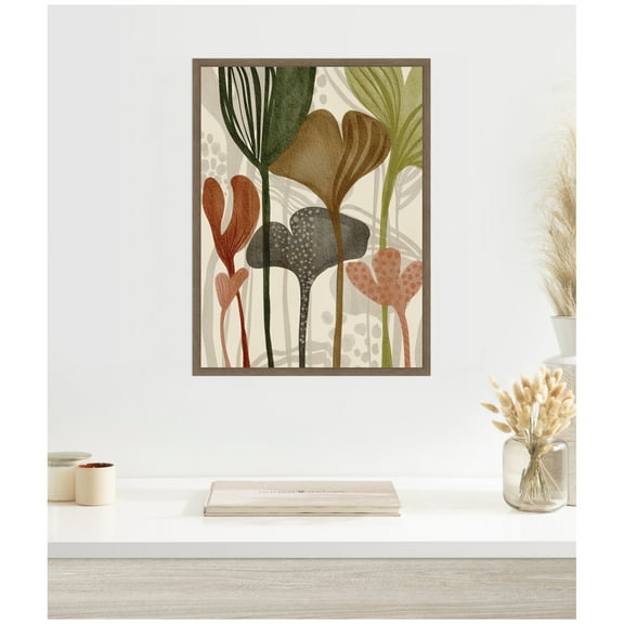 Kate and Laurel Framed Canvas Wall Art Print Earthen Botanicals l by Nikita Jariwala, 18 x 24 Sylvie Walnut Frame, Modern Contemporary, Abstract Art for Wall Decor