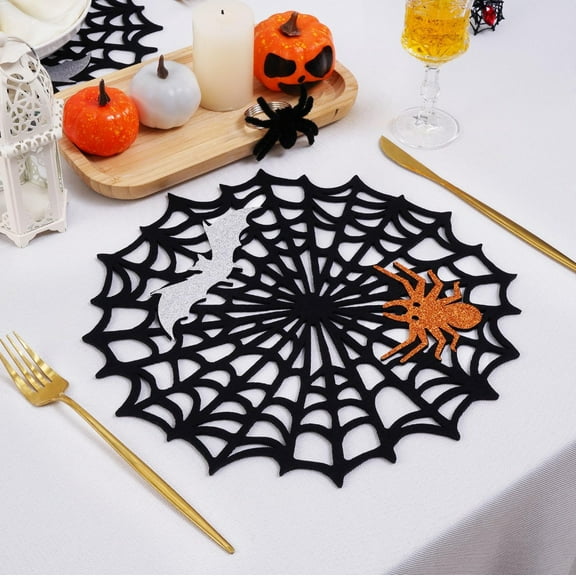 Halloween Web Placemats 10-Piece Set - Spider Web Table Decor for Halloween Party, Dinner, Feast - 26cm Round Themed Placemats for Spooky Decorations & Supplies