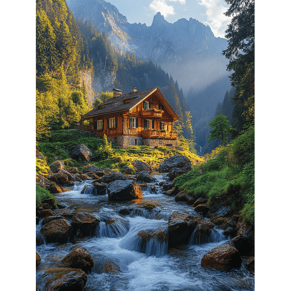 Mountain Cabin Landscape Wall Art/Canvas Print, Perfect for Living Room, Bedroom, Office, Bathroom, and Dining Room Decor