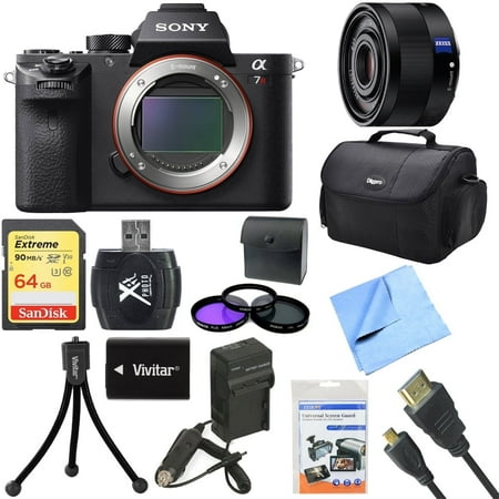 Sony a7R II Full-frame Mirrorless Interchangeable 42.4MP Camera Body 35mm Lens Bundle includes Camera, Sonnar T* FE 35mm Full Frame Lens, 49mm Filter Kit, 64GB Memory Card, Bag Tripod & Much More!