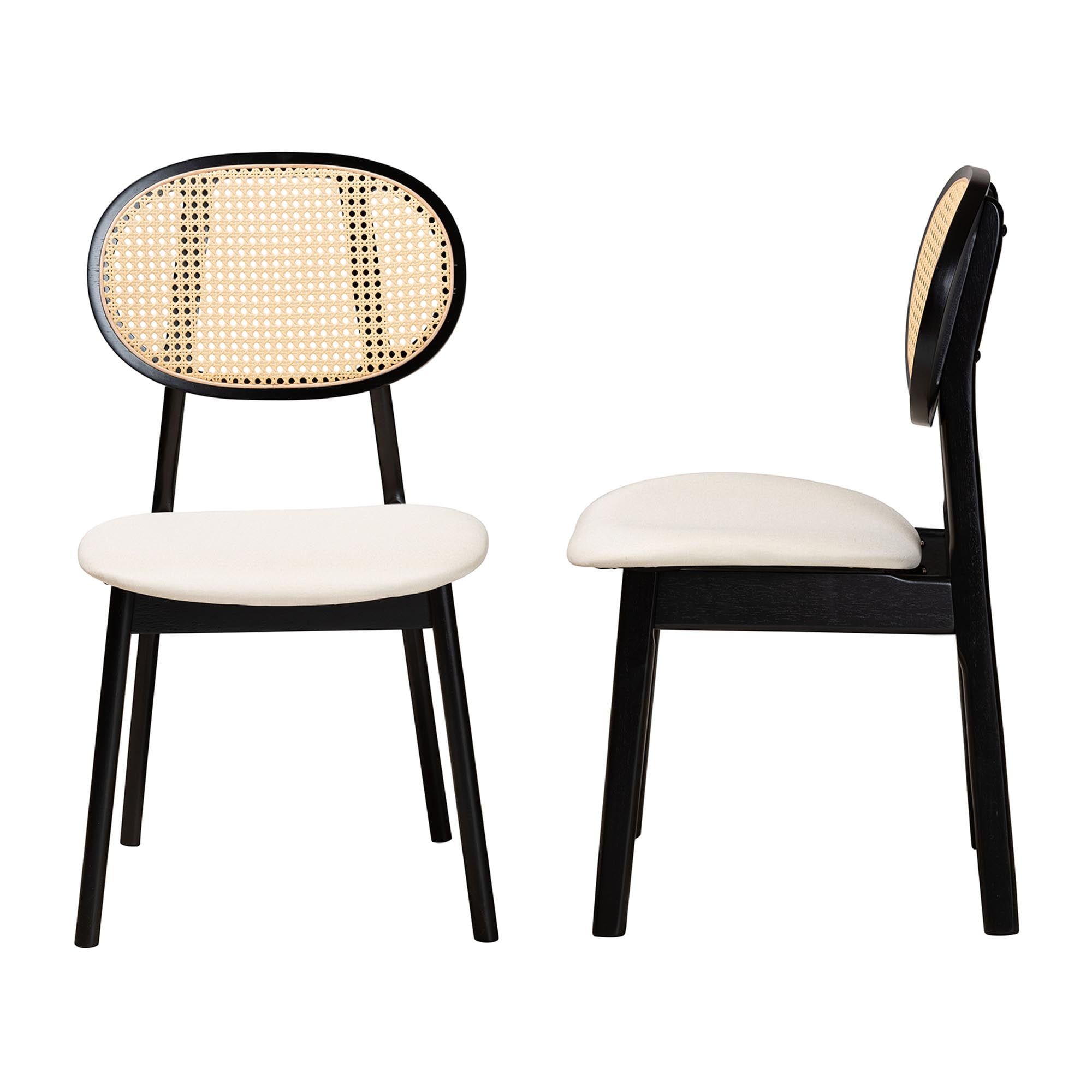 Baxton Studio Darrion Mid-Century Modern Cream Fabric and Black Finished Wood 2-Piece Dining Chair Set