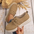 thumbnail image 4 of Suede Loafers for Women Casual Round Toe Double Buckle Strap Platform Lug Sole Slip on Orthopedic Walking Shoes Khaki Size 6.5, 4 of 7