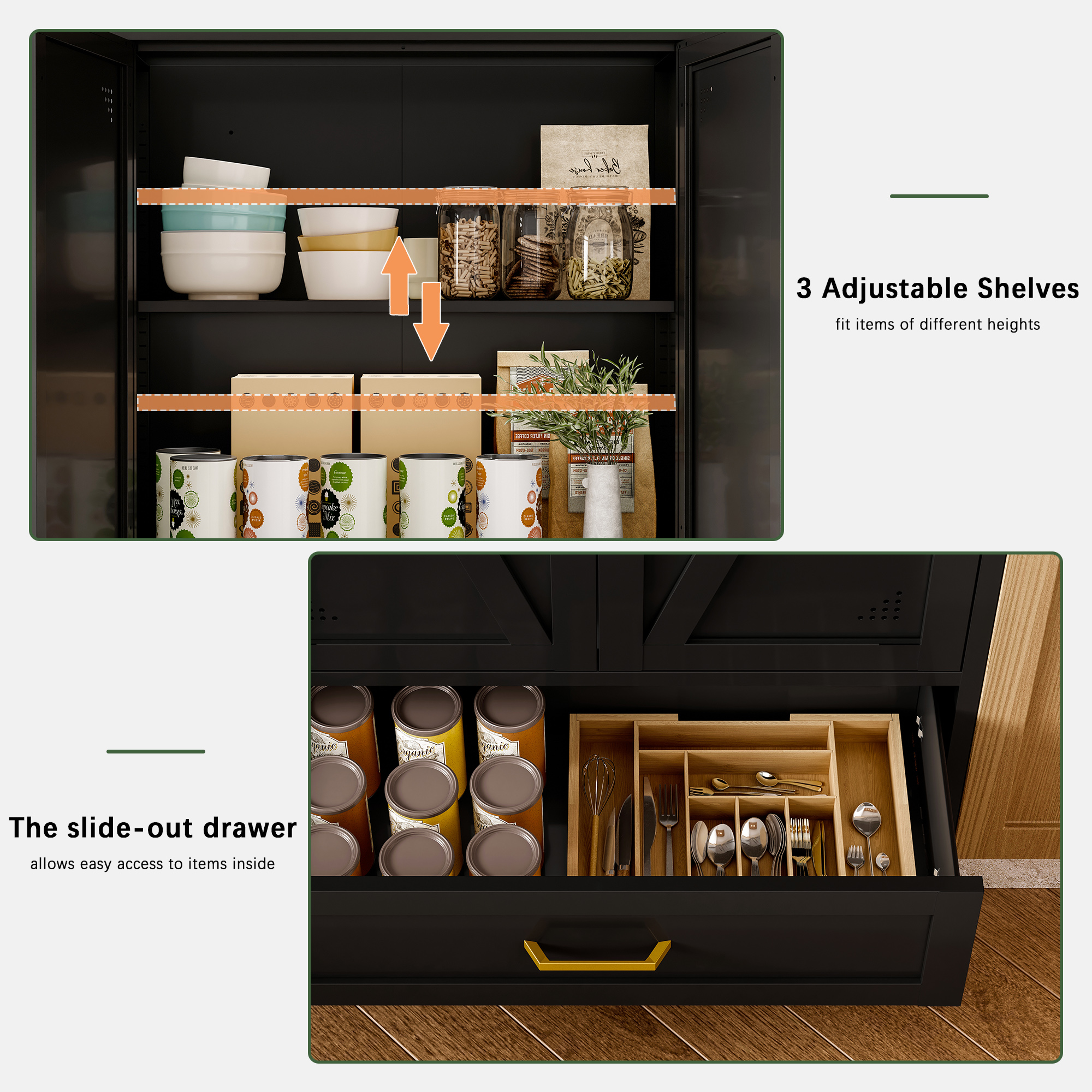 CXUZCZ 71" Tall Metal Storage Cabinets,Kitchen Pantry Cabinet with 3 Adjustable Shelves and 1 Drawer,Freestanding Cupboard for Kicthen,Dining Room,Living,Hallway,Black