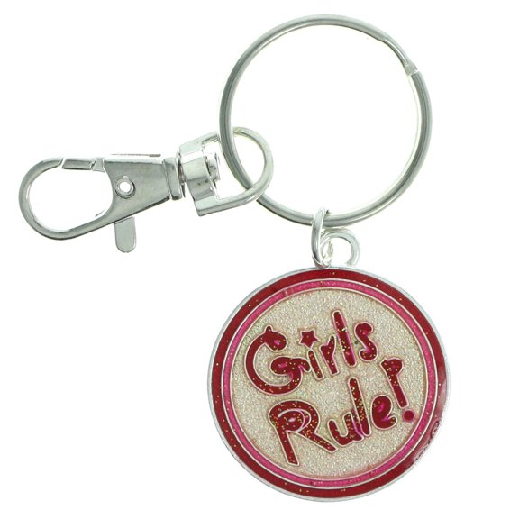 Girls Rule! Split-Ring-Keychain With Lobster Clasp Glittery Pink