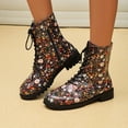 thumbnail image 1 of Teissuly Short Boots, Chip Flower Thick Bottom Boots, Waterproof Leather Boots Lace Up Snow Boots Zipper Thick Bottom Round Toe Fashion Boots Low Heel Slip ResistantS Short Boots Teissuly WER202311014113, 1 of 7