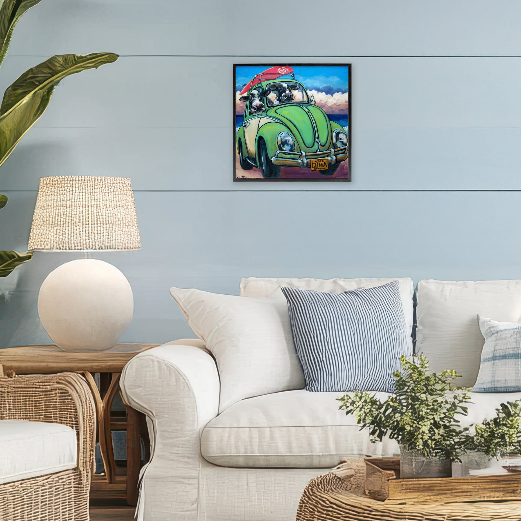 Stupell Industries Cowabunga Surfer Cows Black Framed Giclee Art, design by CR Townsend