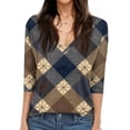 thumbnail image 4 of Women's T Shirt Print 3/4 Sleeve Daily Weekend Fashion Basic V- Neck Regular Top Dark Blue M, 4 of 5