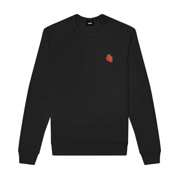 Dalix Strawberry Embroidered Fleece Crewneck Long Sleeve Sweatshirt Mens in Black 2XL XX-Large