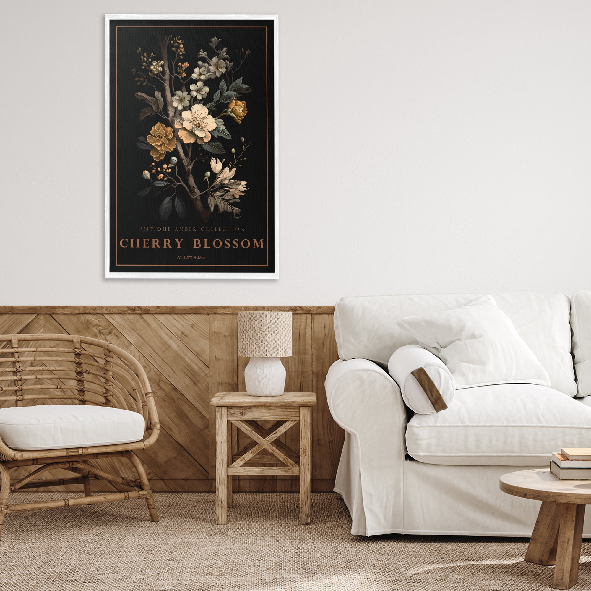 Stupell Industries Antique Cherry Blossom Light White Framed Giclee Art, design by Chris Giampietro