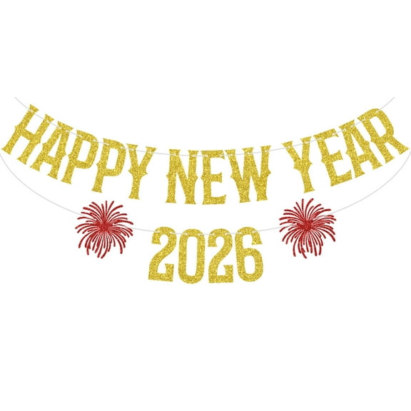Gold Glitter Happy New Year 2026 Banner, Cheers to 2026 New Year/Welcome 2026, New Year's Eve Christmas Party Decorations Supplies