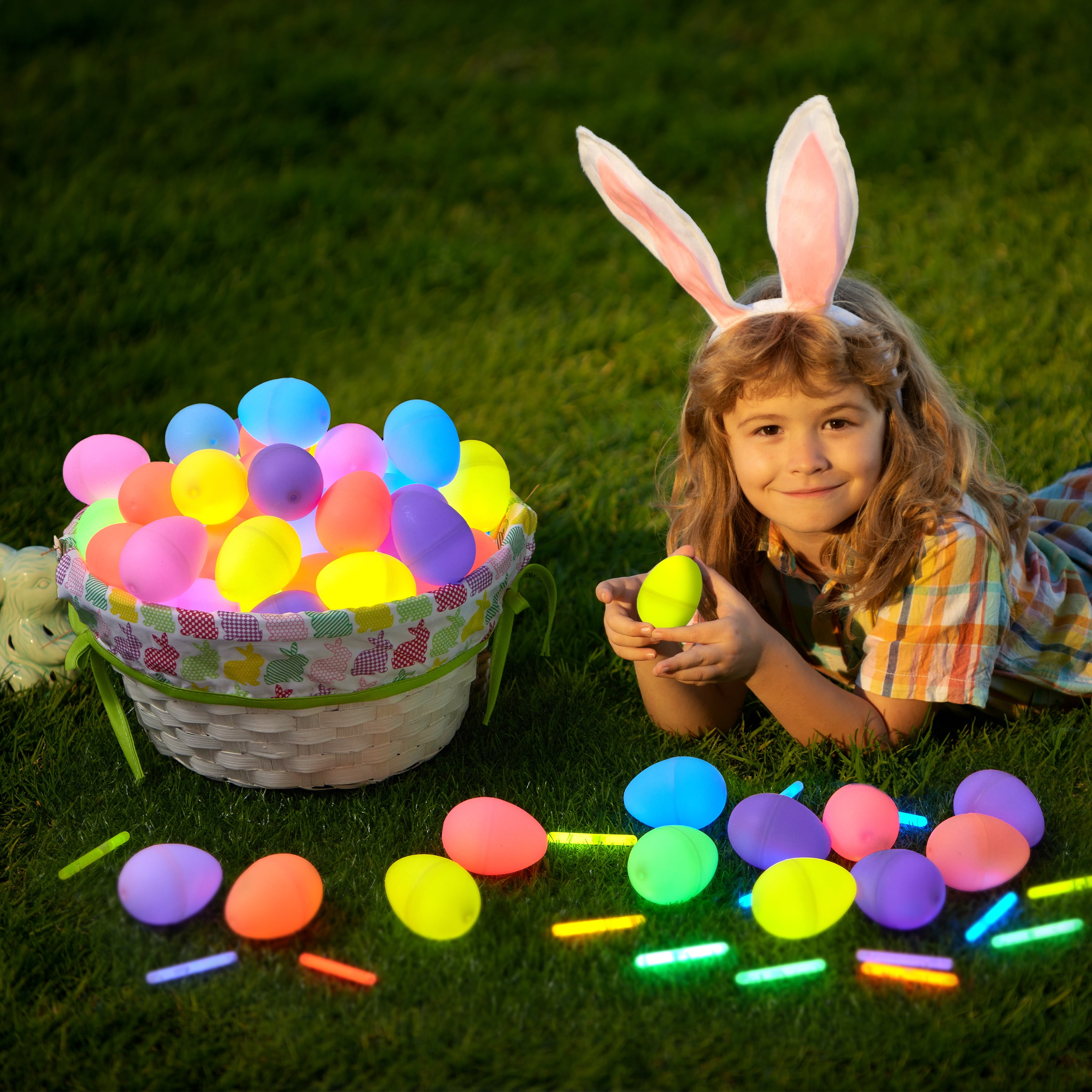 Joyfy 70 Pcs Easter Eggs Filled with Toys (35 Eggs & 35 Sticks),Easter Glowing Eggs Set for Kids,Easter Basket Stuffers Fillers Gift,Easter Eggs Hunt Game Party Favors