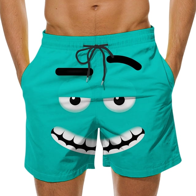 Men's Humorous Printed Casual Shorts Drawstring Waist Swim Pants Breathable Fabric for Daily Summer
