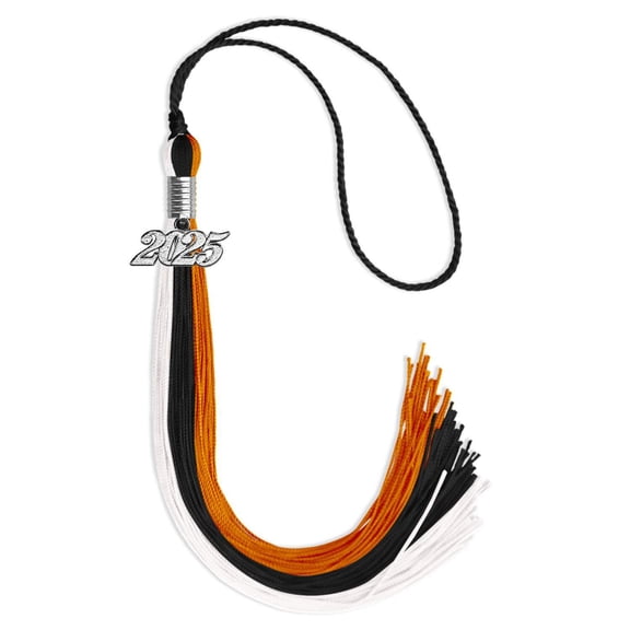 Endea Graduation Black/Orange/White Graduation Tassel with Silver Date Drop
