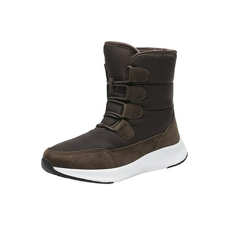 

Lacyhop Women Travel Comfort Mid Calf Boot Lightweight Pull On Snow Boots Round Toe Winter Booties Brown 6.5