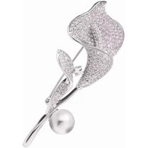 Silver Tone Crystal Calla Lilly Brooch Pearl Floral Bouquet Corsage Pin Suit Cardigan Scarf Tie Pins Wedding Bridal Jewelry Lapel Badge Pins For Women Accessory For Party Wedding