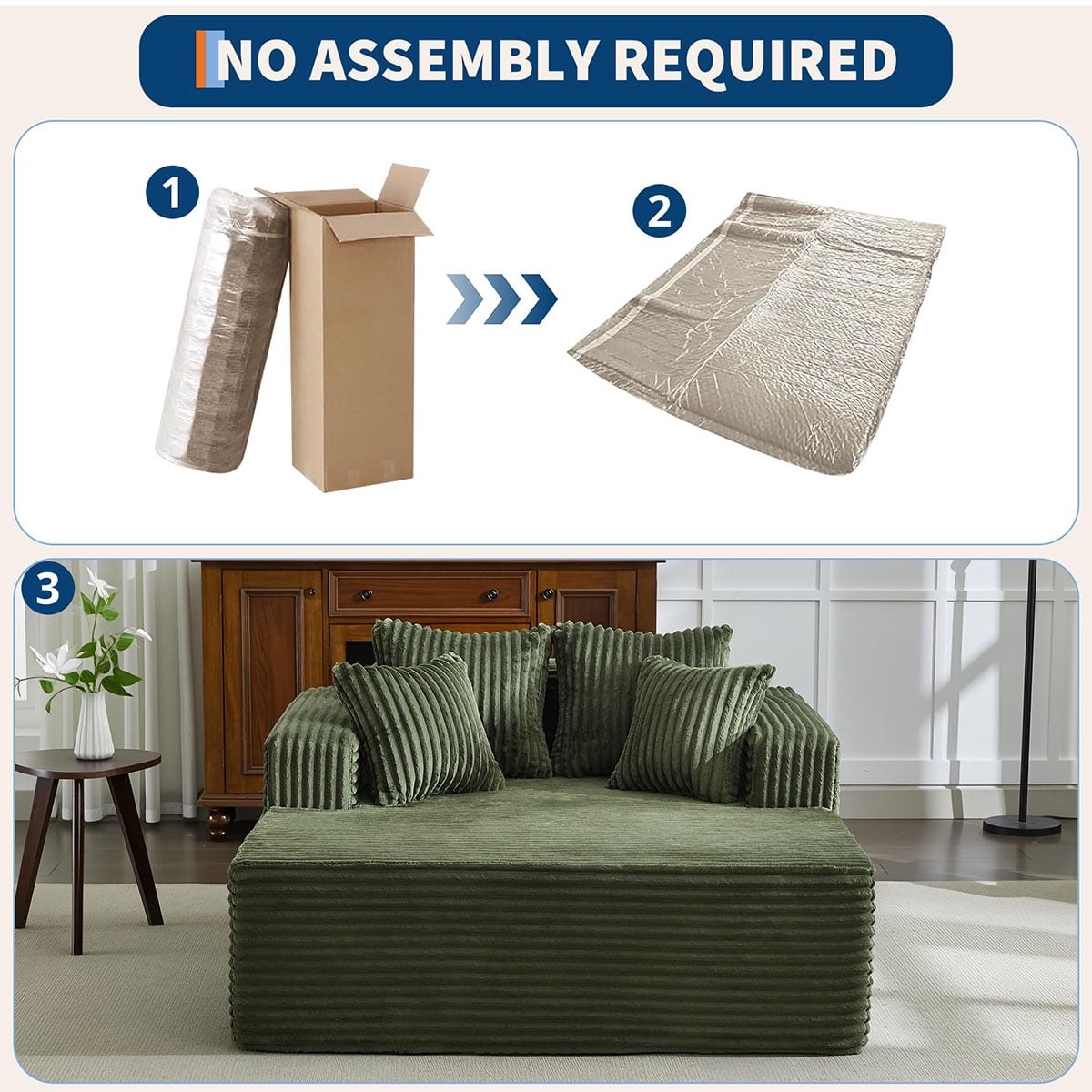 Danolapsi 54.3" Oversized Chaise Lounge,Wide Boneless Corduroy Loveseat with 4 Pillows, Armrests, Comfy Fluffy Reading Couch, No Assembly Required Deep Seat Sofa for Living Room, Bedroom, Office