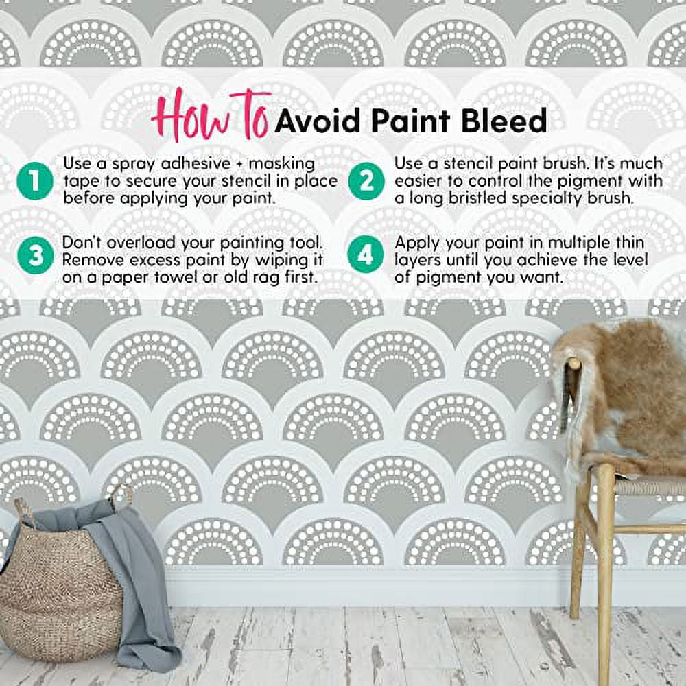 Scallop Stencil Set - Includes 2 Unique Mermaid Scales Stencil Patterns for  Painting Large Pattern Designs on Walls, Floors, Furniture & More - 2 Pack  of Fish Scale Wall Stencils (13 L