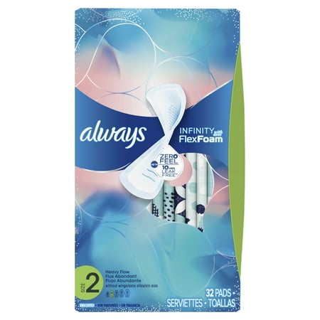 ALWAYS Infinity, Size 2, Super Sanitary Pads Non-Wings, Unscented, 32