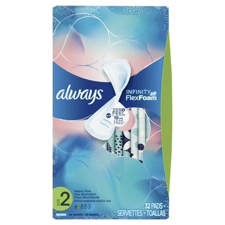6 Super Pad - ALWAYS Infinity, Size 2, Super Sanitary Pads Non-Wings, Unscented, 32 Count