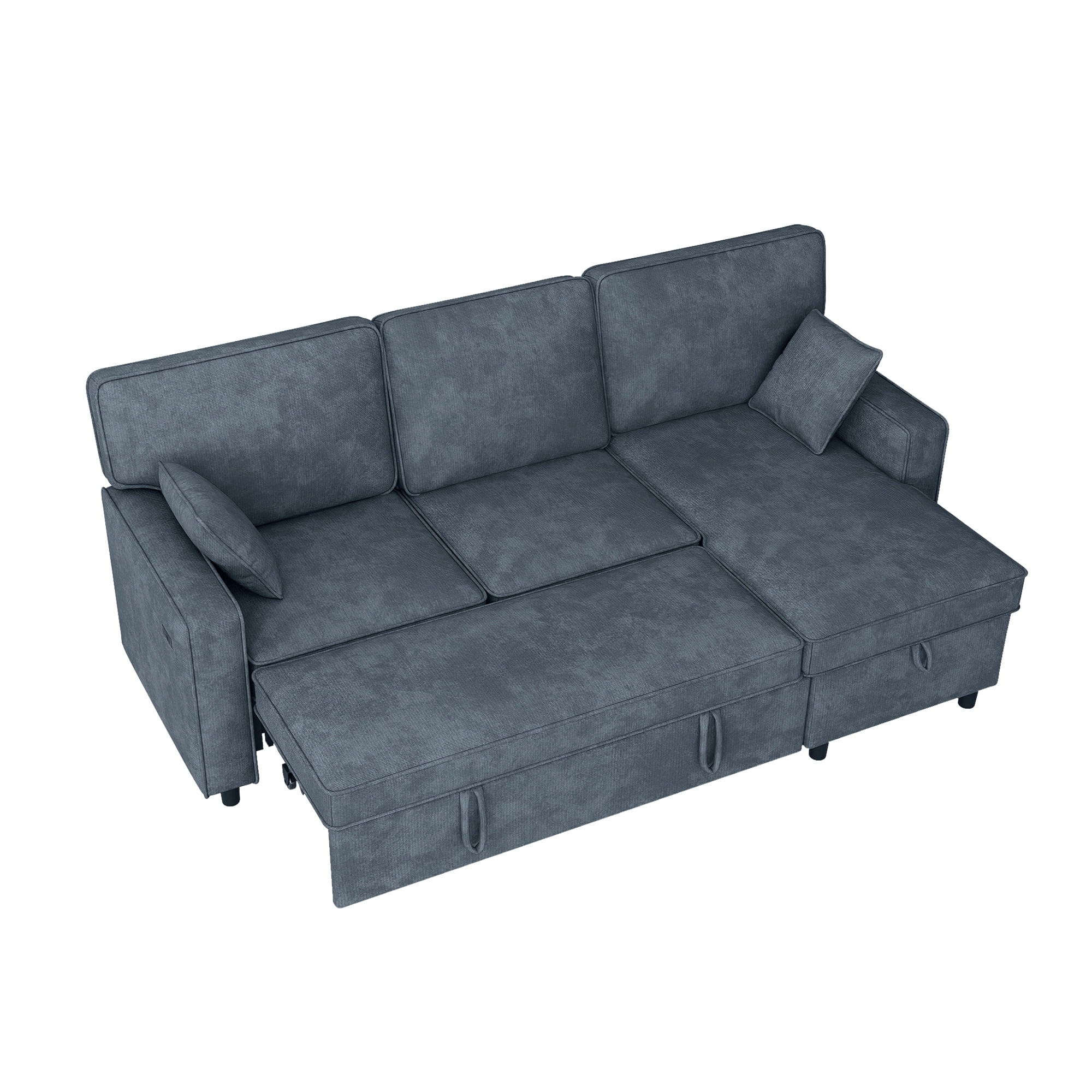Howcool Sectional Sleeper Sofa,L Shaped Chenille Convertible Sofa Bed 89" 3 Seater with Flip-Down Center Console & USB Charging Ports,Pull Out Couch for Living Room Apartment Office,Blue