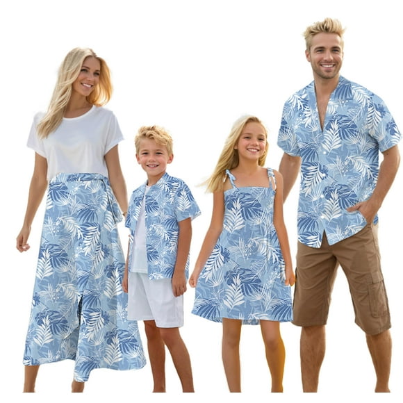 Trajes hawaianos a juego para papá e hijo, mamá e hija