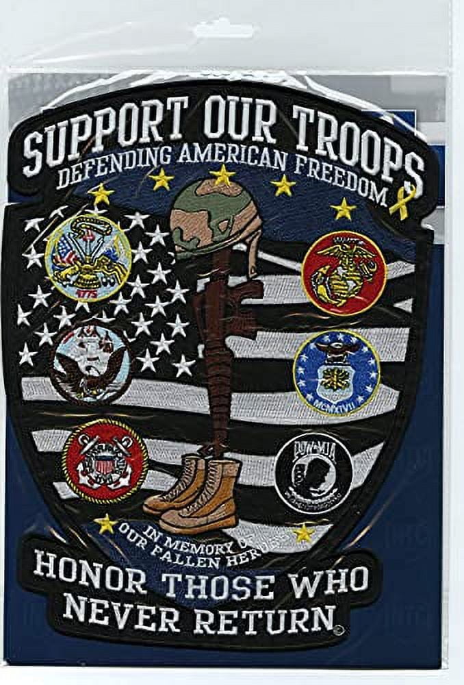 Support Our Troops Patch 12" | Fallen Heroes Tribute "Honor Those Who Never Return" | Large Embroidered Iron On