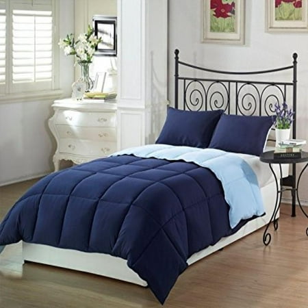 Chezmoi Collection 3 Piece Navy Light Blue Super Soft Goose Down