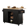 thumbnail image 1 of Kitchen Island On Wheels Rolling Kitchen Island Cart With Drop Leaf Countertop, Barn Door Kitchen Island Table With Storage, 1 of 2