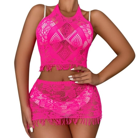 

AIYUQ.U Ladies Backless Lingerie Mesh Transparent Hollow Lingerie Two Piece Set