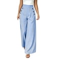 thumbnail image 2 of JOANKDMI Striped Wide Leg Pants for Women High Waisted Flowy Trousers with Sailor Button Detail Casual Dressy Work Office Wear Flattering Summer Holiday Bottoms, 2 of 8