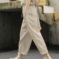thumbnail image 4 of Womens Casual Elastic Waist Lounge Pants Solid Baggy Cotton Linen Wide Leg Pants Comfy Drawstring Harem Pants with Pocekts(XXL,Khaki), 4 of 7