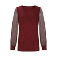 thumbnail image 4 of Aboser Semi Formal Shirts for Women Evening Party Club Shirt Sheer Long Sleeve Tops Trendy Shimmer Glitter Blouses Elegant Crew Neck Tshirts Wine XXL, 4 of 6