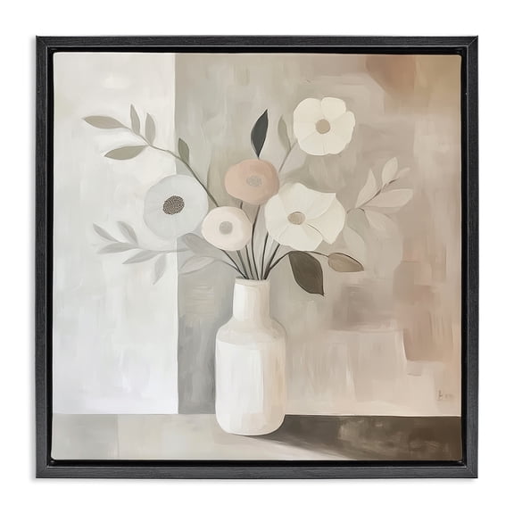 Stupell Industries Contemporary Minimalist Muted Flower Vase Black Floating Frame Canvas Art, 18 x 18, by Heidi Kuntz