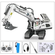 bxhwj Hydraulic Full Metal Excavator, Advanced 18 Channel Remote Control Hydraulic Excavator, 1/14 RTR Metal Excavator Toy with Battery Precision CNC Alloy Construction Model Gift