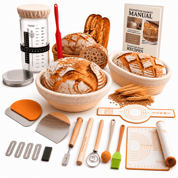 TERRAN Sourdough Starter Set  Bread Baking Kit – Bread Baking Kit with Proofing Basket and Tools, Complete Set for Home Bakers and Gift Giving