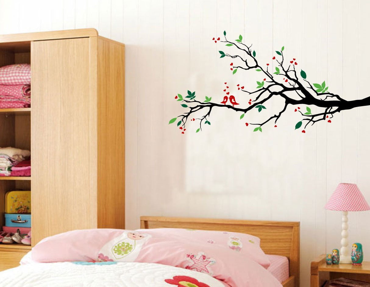 Tree Branches Wall Decal Love Birds Vinyl Sticker Nursery Leaves 56 Wide X 28 High Right To Left 1226