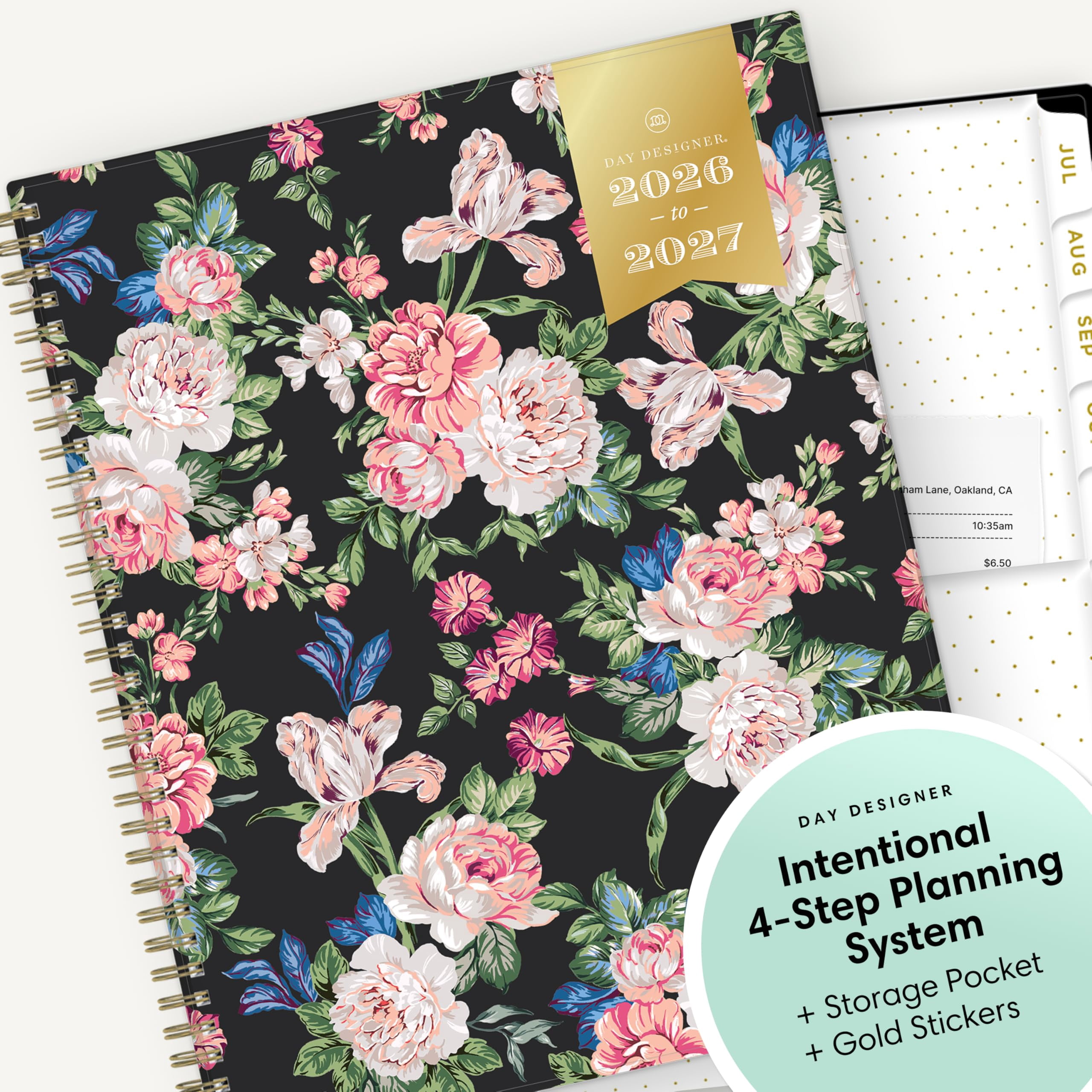 Blue Sky Day Designer 2026-2027 Weekly and Monthly Academic Year Planner Calendar, July 2026 - June 2027, 8.5" x 11", Flexible Cover, Laminated Tabs, Storage Pocket, Includes Stickers, Rose Garden