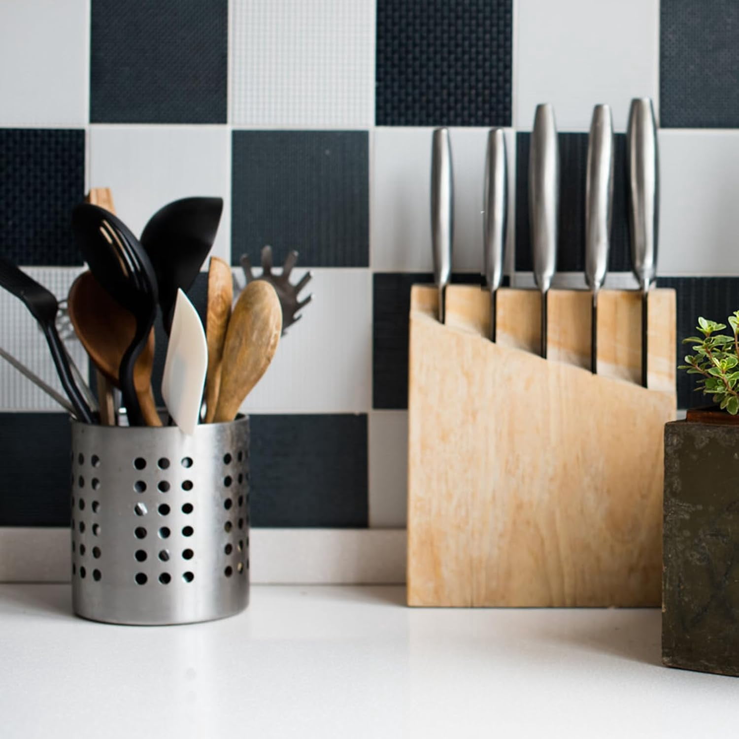 Set of 4 Kitchen Utensil Holder, Stainless Steel Cooking Utensil Organizer Flatware Silverware Holder Drying Rack Cylinder Kitchen Countertop Caddy for Chopstick, Spoon, Fork, Cultery, Straw