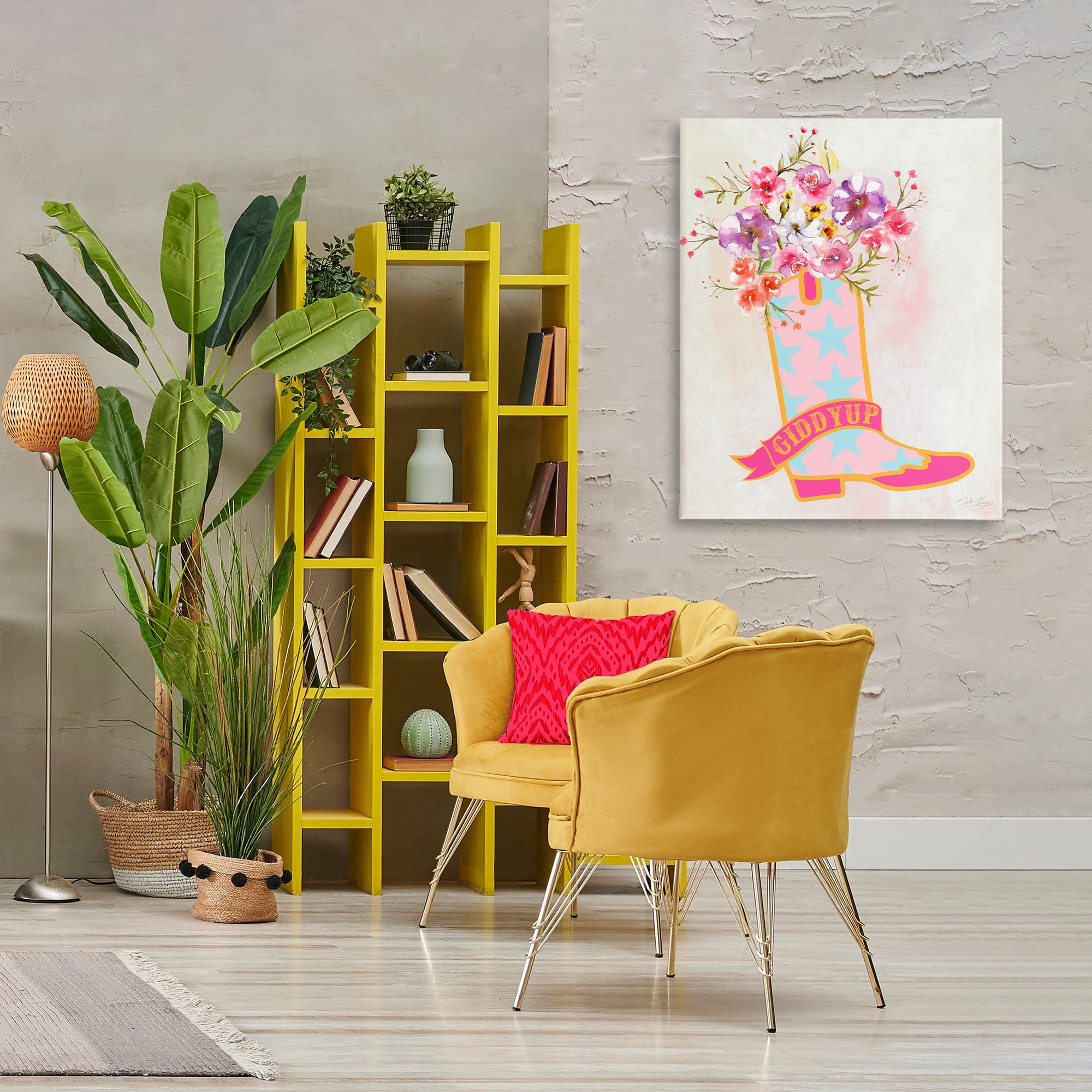 Stupell Industries Giddy Up Floral Cowgirl Plants & Flowers Painting Wrapped Canvas Art Print Wall Art, 30 x 40