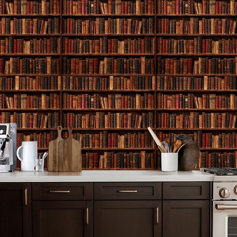 Peel and Stick Wallpaper Library Bookshelf red vintage 17.7
