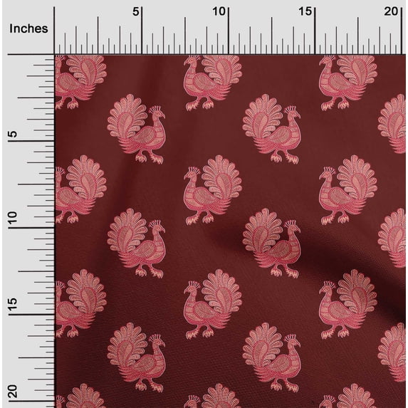 oneOone Cotton Flex Fabric Peacock Block Printed Craft Fabric BTY 40 Inch Wide