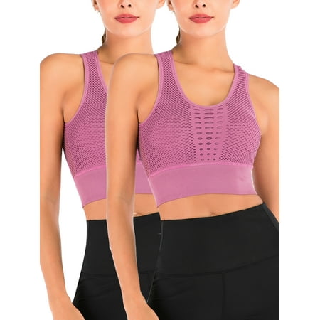 

FANNYC 1-2 Pack Seamless Sports Bra For Women High Impact Mesh Openwork Sports Bra Racerback Yoga Bra Workout Activewear Crop Top Longline Padded Full Coverage Bra Black /Blue/ Pink /Green