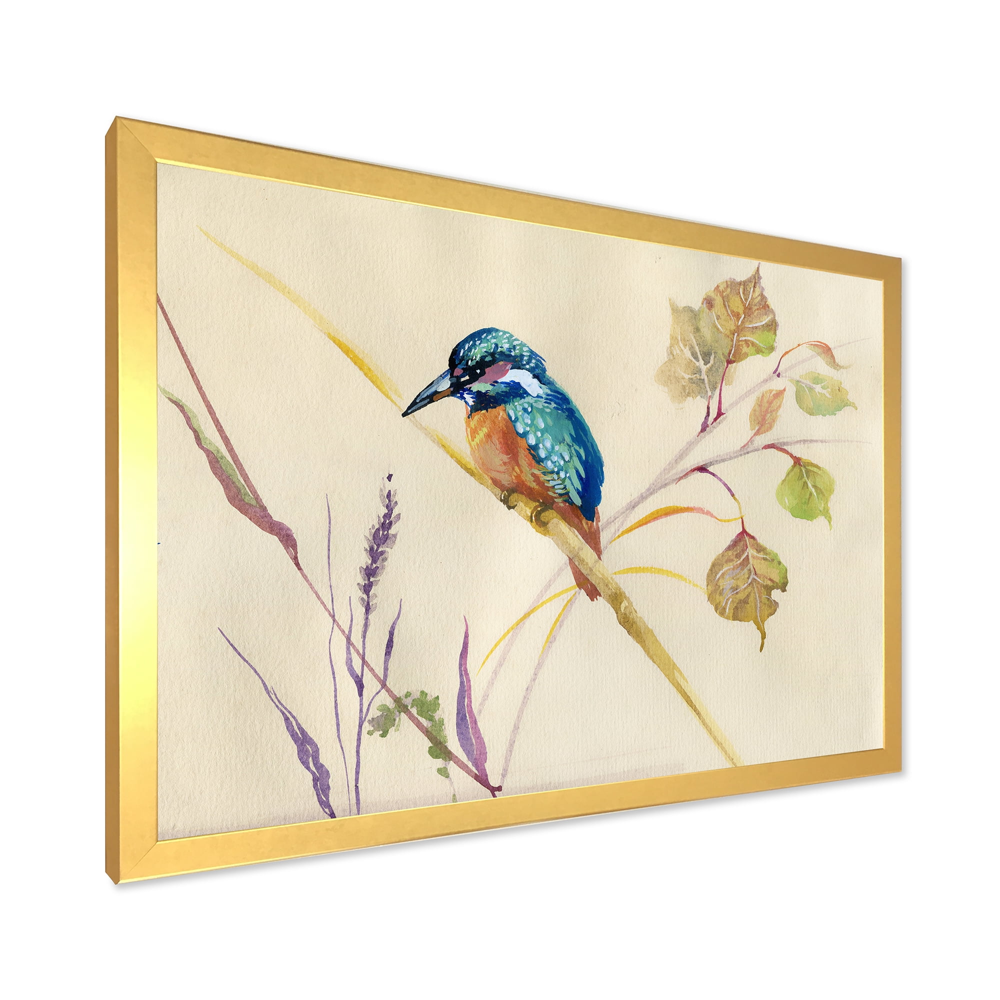 Designart 'Common Kingfisher Bird On Branch' Traditional Framed Art Print