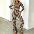 thumbnail image 2 of Lounge Sets for Women 2 Piece Outfits Striped Long Sleeve Lapel Top and Casual Wide Leg Pants Fall Trendy Two Piece Suit, 2 of 9