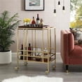 thumbnail image 2 of Posh Living Biony Modern Metal Bar Cart with Wheels in Bar Cart Gold/Walnut, 2 of 8
