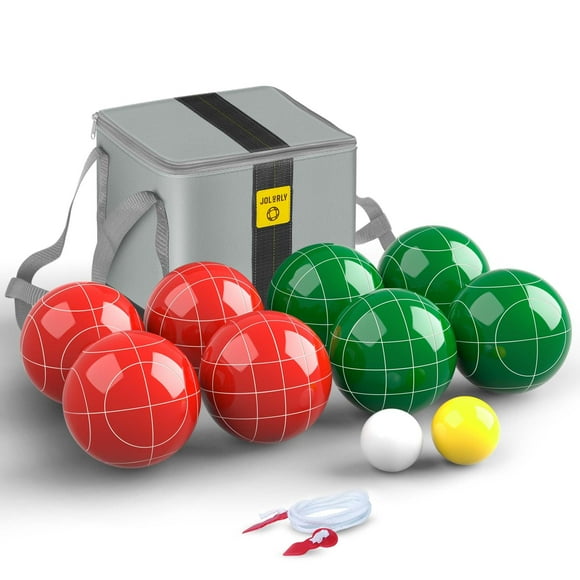 JOLORLY Professional Grade 107mm Bocce Ball Game Set Regulation Size and Weight 920g for Official Tournaments (Red and Green)